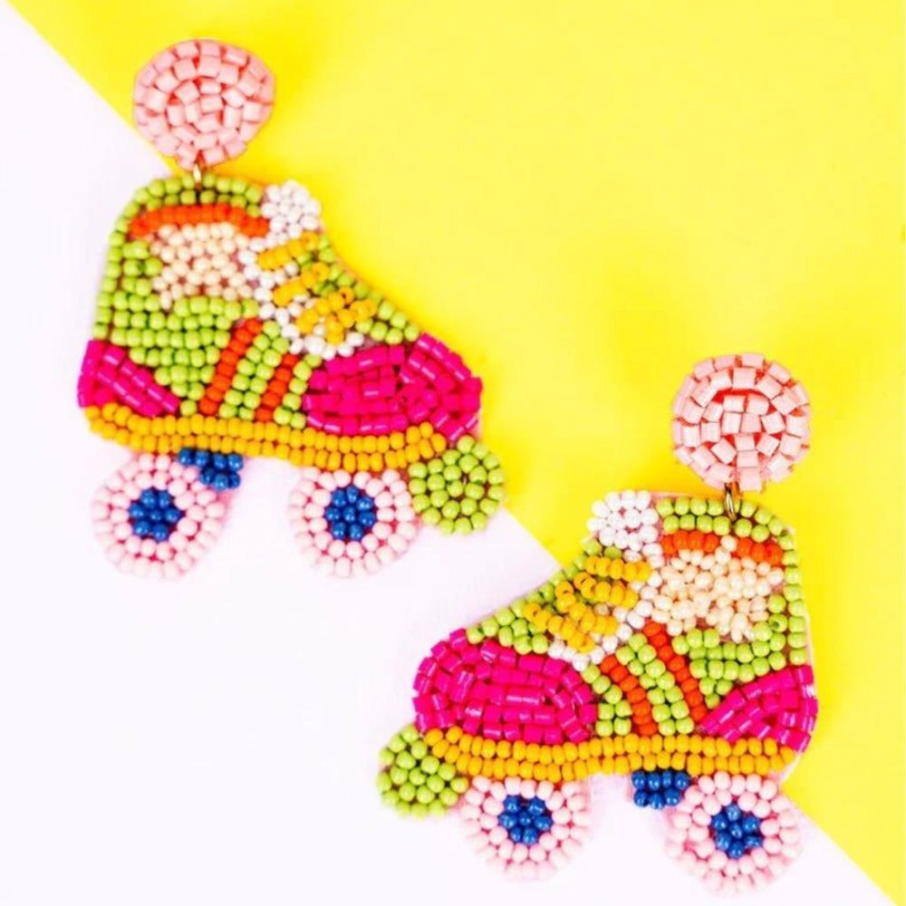 VIOLA Multi‎ Color Roller Skate Seed Bead Pierced Earrings NWT